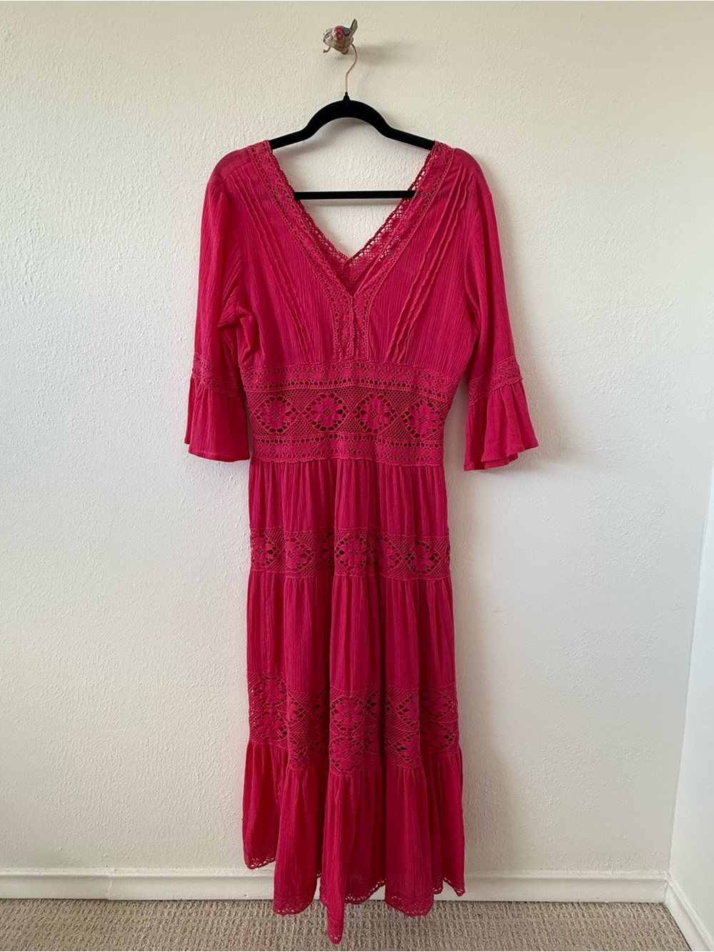 Neiman Marcus Hot Pink Lace-Panel Maxi Dress